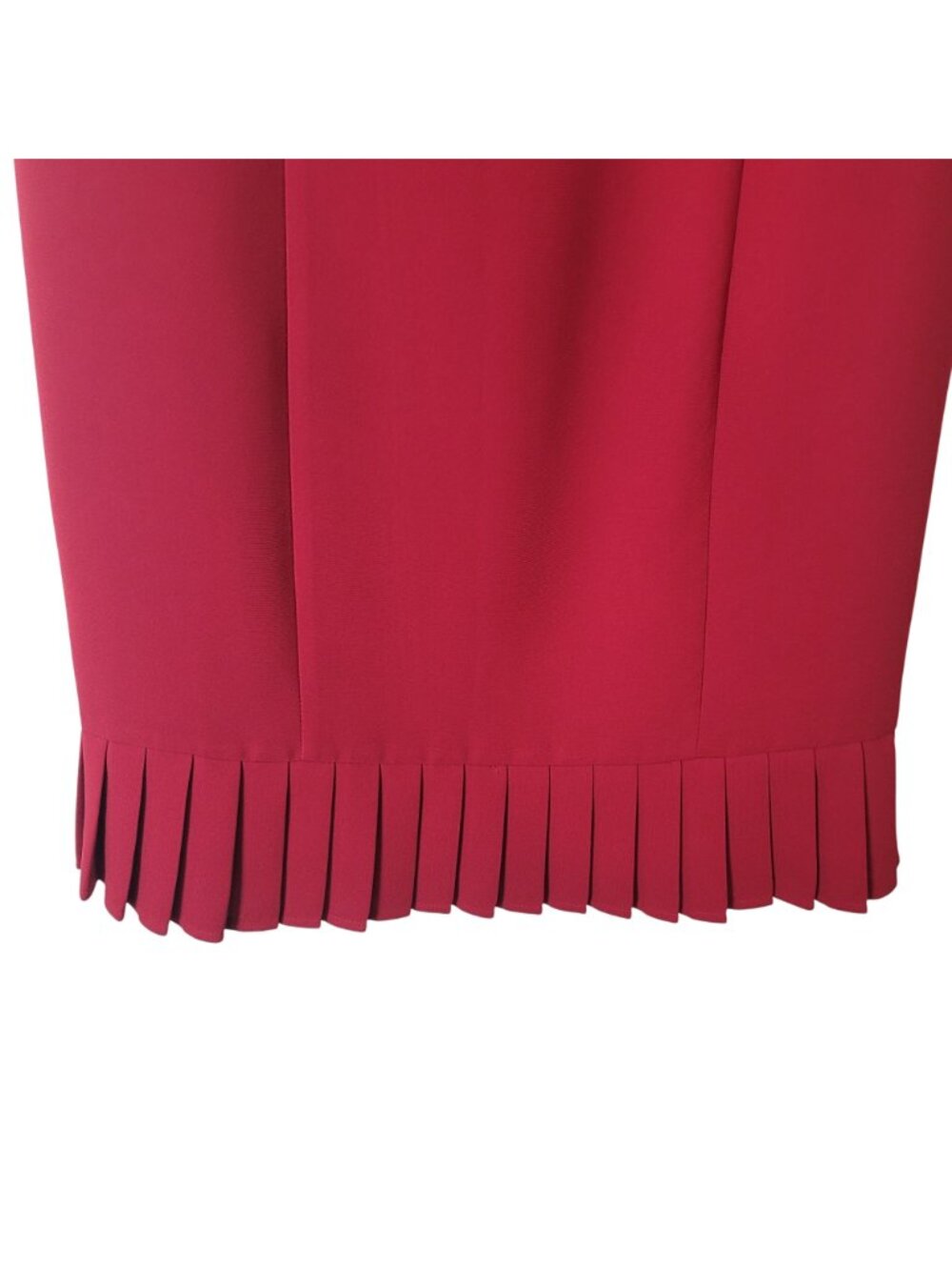 Red Sleeveless Pleat Hem Sheath Dress Minimalist Professional Chic Modern Timele - Picture 8 of 10